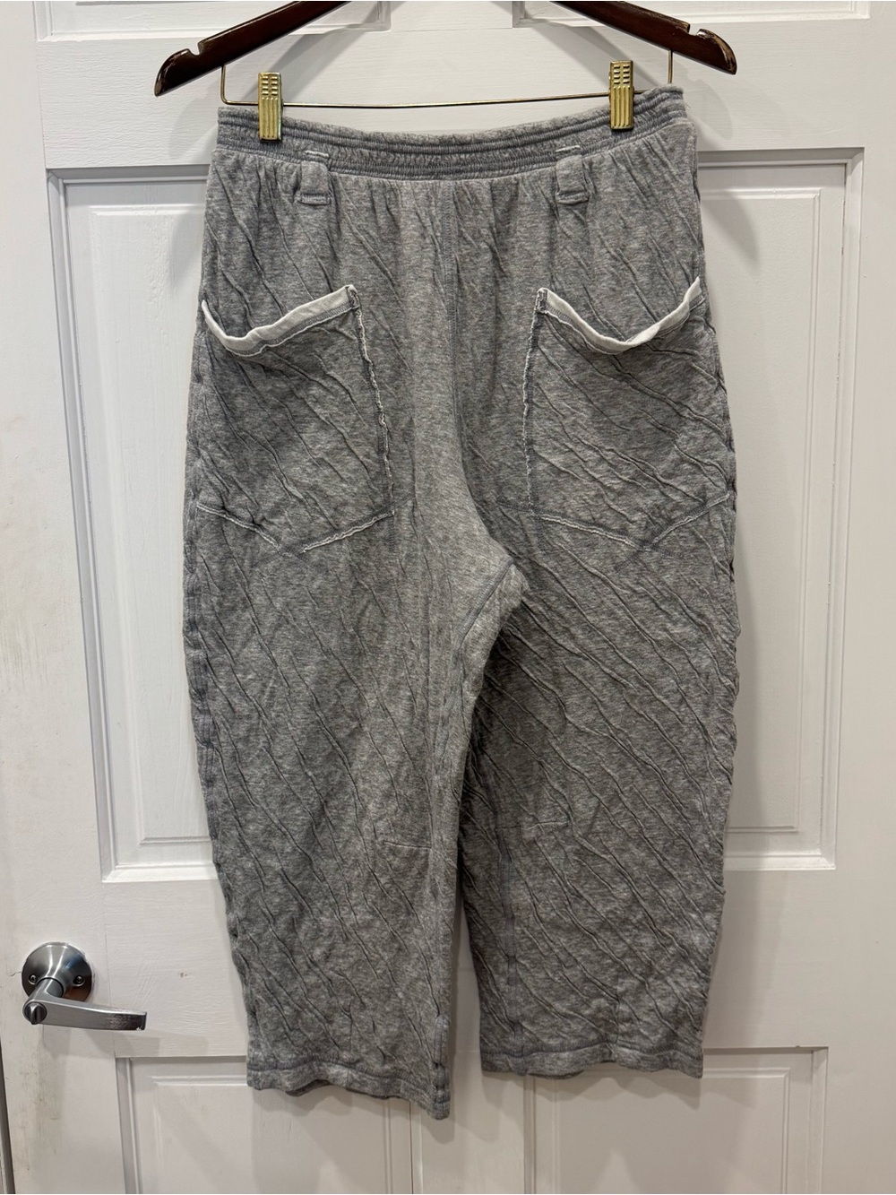 Free People Grey Textured Wide Leg Lounge Pants Cropped Joggers Pajama Boho S